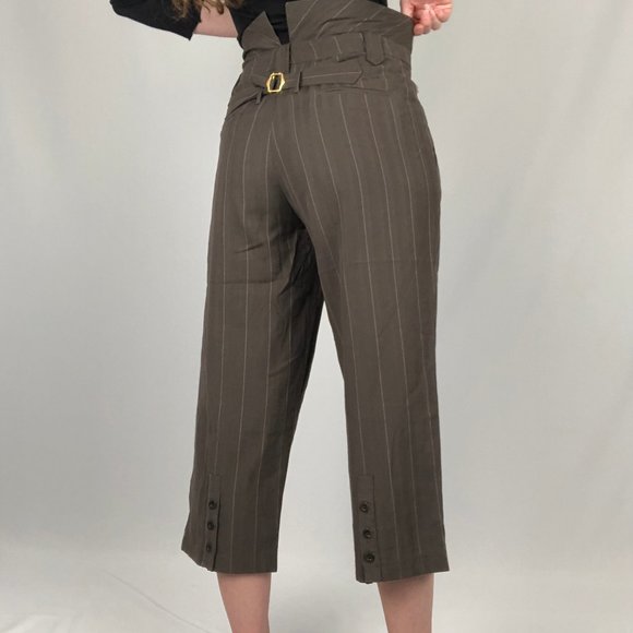 See By Chloe Brown Pinstripe Cropped Trousers - Picture 4 of 9